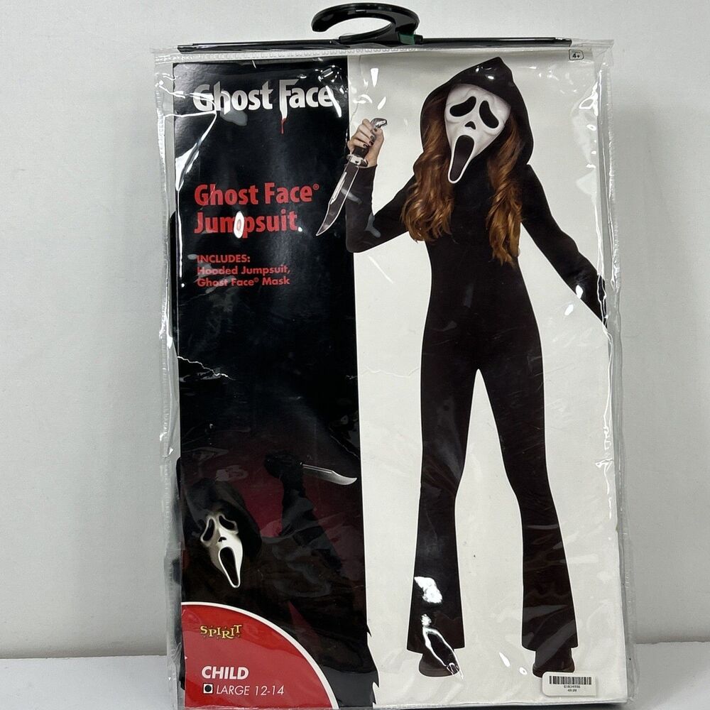 Ghost Face Flare Jumpsuit Large 12-14 Girls Child Costume Halloween Cosplay Blk
